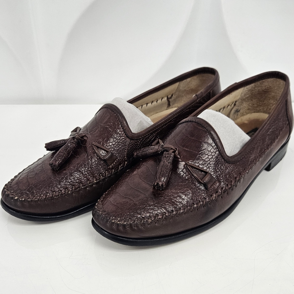 Zelli Italian Ostrich Skin Leather Loafers with Tassels